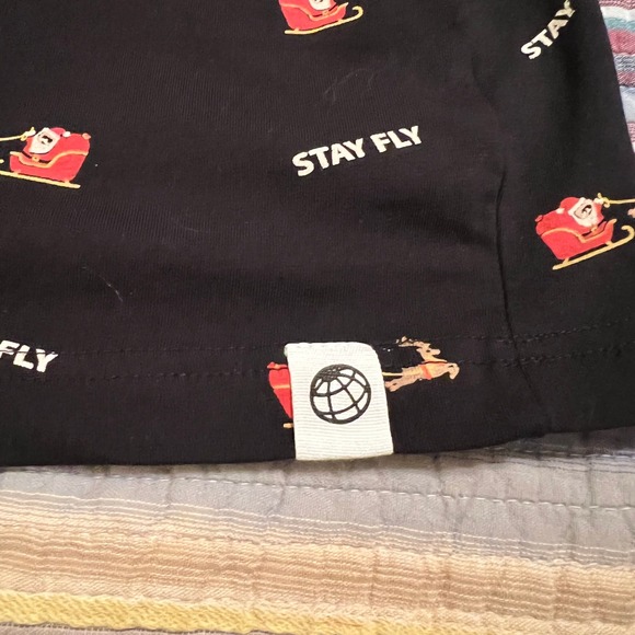 Free Planet Mens XL Black All Over Print Santa Sleigh Stay Fly Graphic T Shirt - Picture 4 of 8